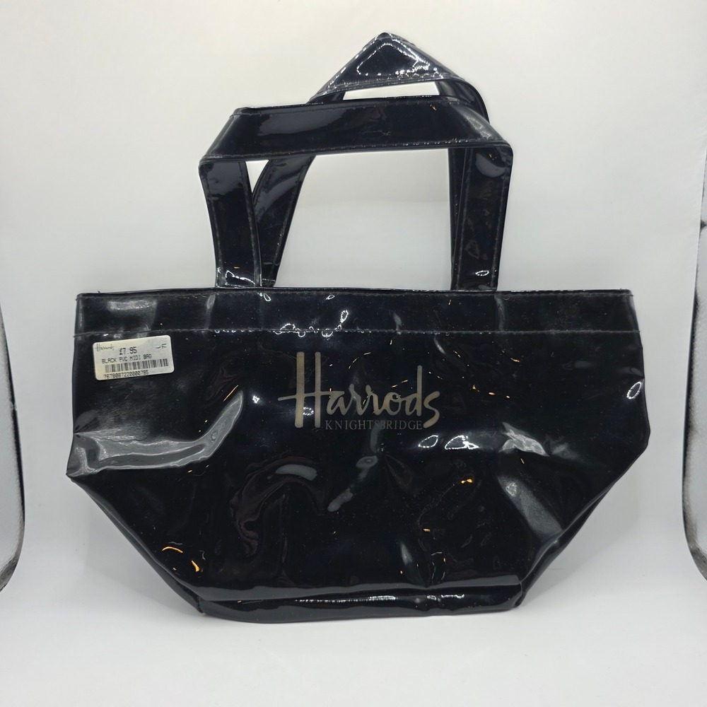 Harrods Knightsbridge Black PVC Midi Tote Bag Zip Top Glossy Shopper London